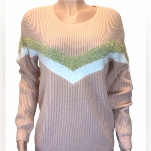NINE WEST SHINE CHEVRON PINK SWEATER Small